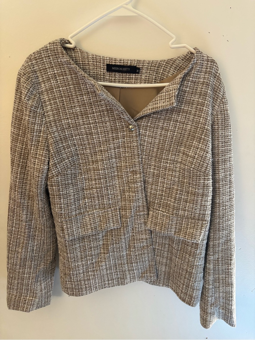 Mero & Betty Neutral Tweed Jacket — Beige Boxy Blazer